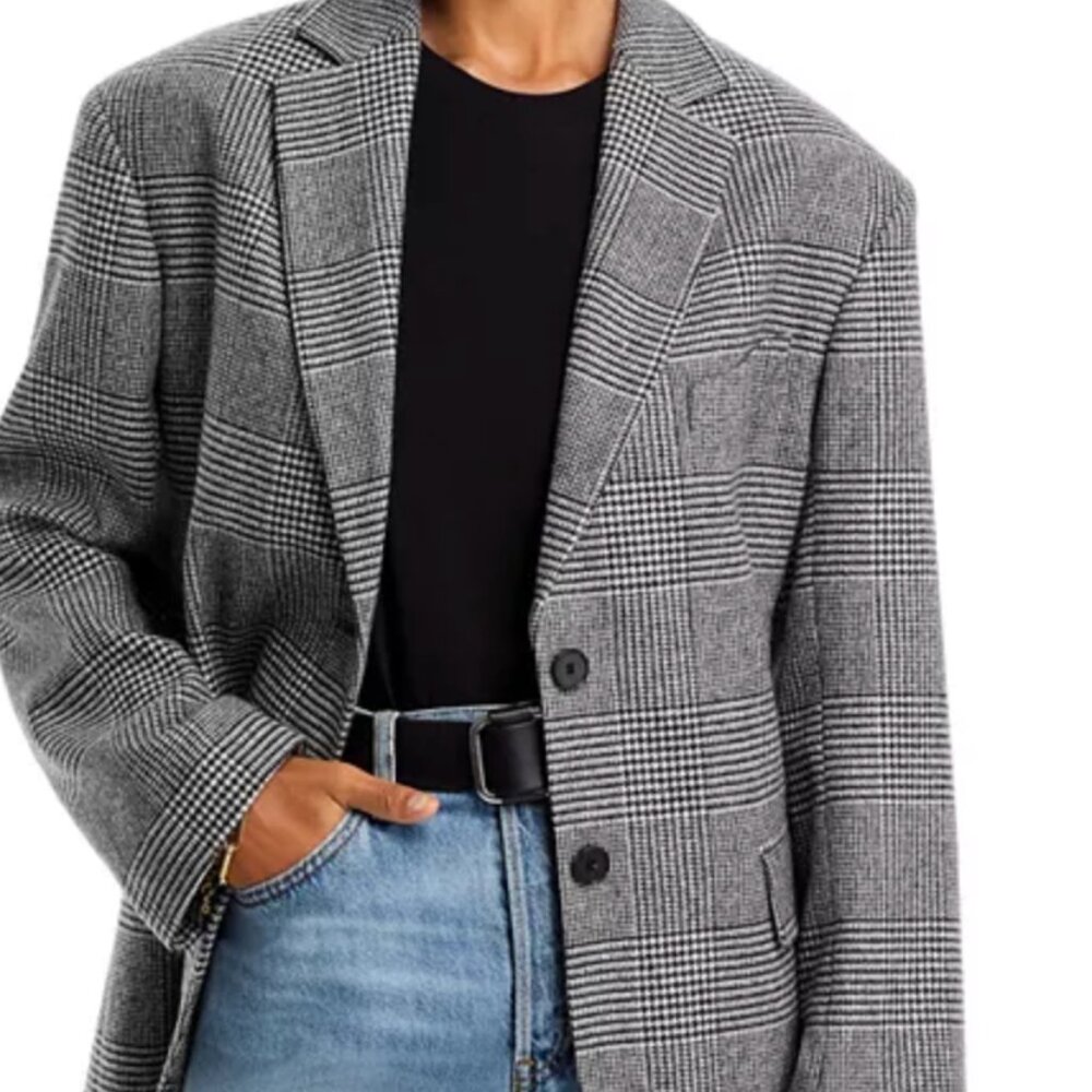 Quinn Blazer - Black and Grey Plaid - S - Anine Bing